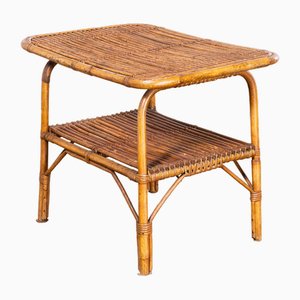 French Rattan Low Side Table, 1950s
