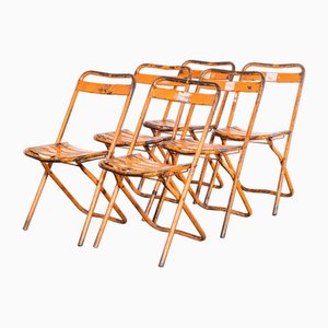 Orange Folding Metal Outdoor Chairs attributed to Tolix, 1950s, Set of 6