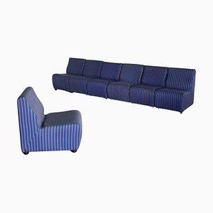 Mid-Century Modern Italian Striped Blue Sofa Module, 1970s