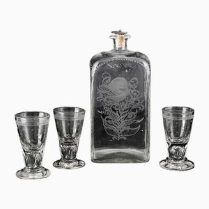 Decanter e 3 bicchierini, Svezia, XIX secolo, set di 4