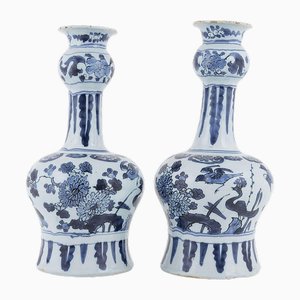 Late 18th Century Dutch Delft Vases with Bulbous Bases and Long Necks, Set of 2