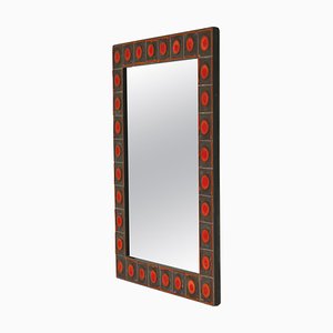 Wall Mirror with Orange Ceramic Tiles attributed to Dietlinde Hein for Knabstrup, Denmark, 1960s