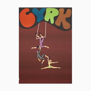 Póster de circo Cyrk Hanging Acrobats original de Jan Kotarbinski, 1975
