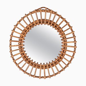 Mid-Century Round Mirror in Rattan and Bamboo, Italy, 1960s