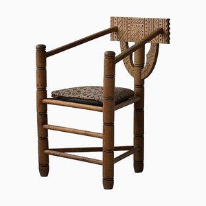 Swedish Monk Chair in Carved Oak, 1930s