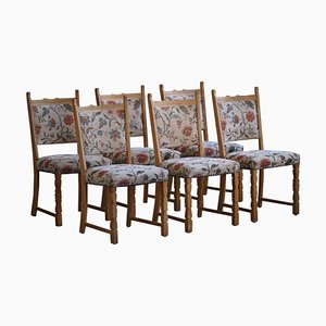 Danish Dining Chairs in Oak and Fabric, 1950s, Set of 6