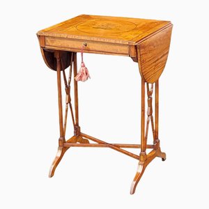 Tavolo da lavoro edoardiano in legno satinato, fine XIX secolo