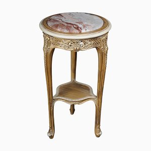 Carved Gold Side Table with Marble Top in White-Gold