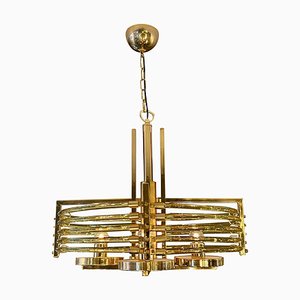 Lámpara de araña italiana bañada en oro y cristal de Murano atribuida a Gaetano Sciolari, años 60