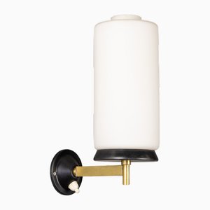 Lampade da parete Mid-Century in ottone e vetro, set di 2