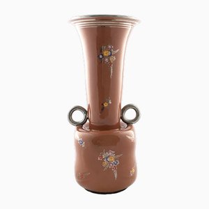 Vintage Brown Lacquered and Hand Painted Terracotta Deruta Amphora Vase, Italy, 1940s