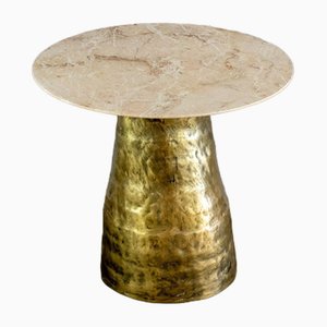 Vintage End Table Cast Brass Marble Table, 1985