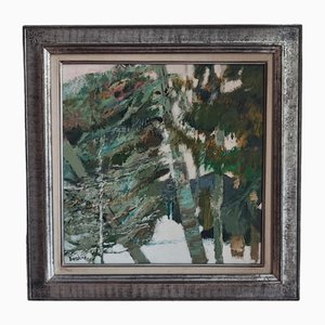 Guy Bardone, Les pins inclinés-Anzère, 1977, óleo sobre lienzo, enmarcado