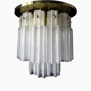 Flush Mount Brass Chandelier from Limburg Glassworks in the style of Venini, 1960s