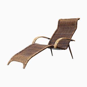 Mid-Century Italian Sculptural Chaise Longue in Rattan and Bamboo, 1950s