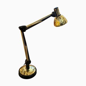 Lámpara de escritorio italiana Mid-Century moderna ajustable de metal dorado, años 70