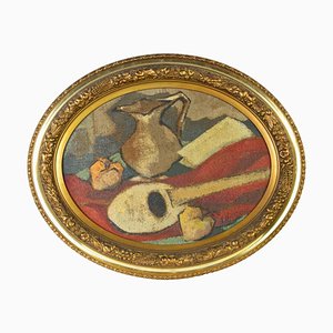 Sconosciuto, Natura morta ovale, Olio su tela, Metà del XX secolo, In cornice