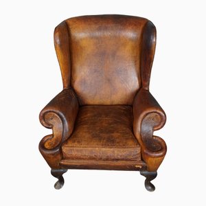 Fauteuil à Oreilles Vintage en Cuir