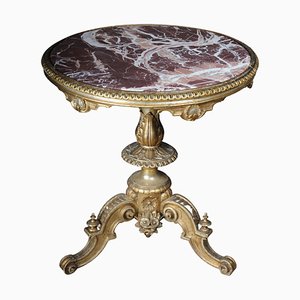 Antique Gilded Side Table with Marble Top, 1860s