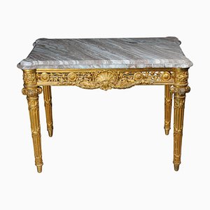 Table Console Antique Dorée avec Marbre, Paris. années 1860