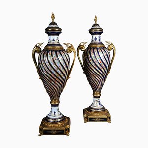 French Sevrés Floor Vases with Gilt Bronze, Set of 2