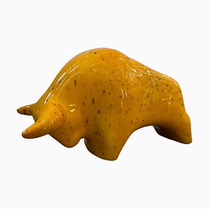 Modernist Yellow Ceramic Fat Lava Bull by Otto Keramik, 1970s