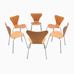 Serie 7 Stühle aus Eiche von Arne Jacobsen für Fritz Hansen, 1955, 6er Set