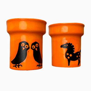 Mid-Century German Ceramic Vases with Owl and Horse Design from Wächtersbach, 1960s, Set of 2