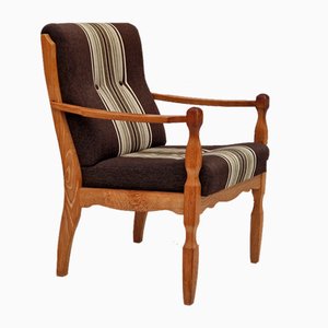 Danish Oak and Wool Armchair, 1970s