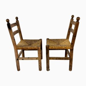 French Pine and Rush Side Chairs, 1940s, Set of 2