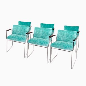 Emerald Green Velvet Chairs by Jano K. Takahama for Studio Simon attributed to Gavina, Set of 6