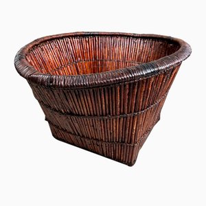 Japanese Smoked Bamboo Basket, 1940s