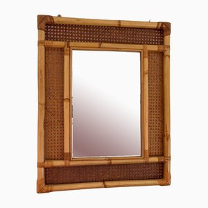 Miroir Mid-Century en Rotin et Bambou, Italie, 1960s