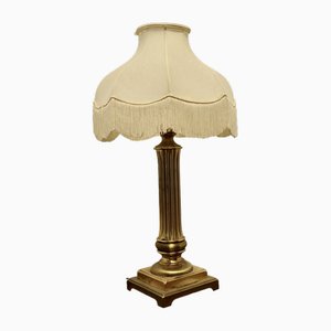 Chunky Brass Corinthian Column Table Lamp with Shade, 1920s