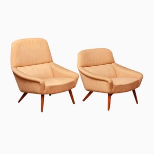 Wool and Oak Lounge Chairs attributed to Leif Hansen for Kronen, Denmark, 1960s, Set of 2