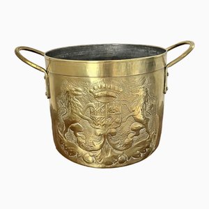 Antique Victorian Circular Brass Coal Bucket, 1880s