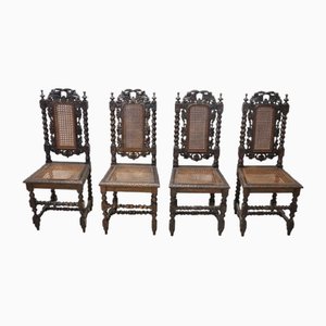 Late 19th Century Carved Walnut Chairs with Vienna Straw, Set of 4