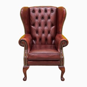 Fauteuil Chesterfield Vintage en Cuir Bordeaux