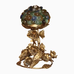 French Art Nouveau Gilt Lamp with Roses Decor, 1970s