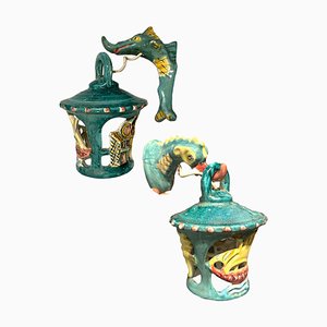 Italienische Wandlampen aus glasierter Keramik von Vietri, 1990er, 2er Set