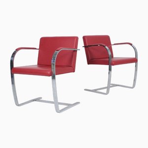 Vintage Cantilever Chairs in Red Leather, 1960s, Set of 2