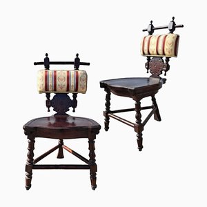Mahogany Indo Chairs with Three Legs, Set of 2