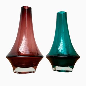 Vases 1379 Mid-Centery en Verre par Tamara Aladin pour Riihimäki, Finlande, 1960s, Set de 2