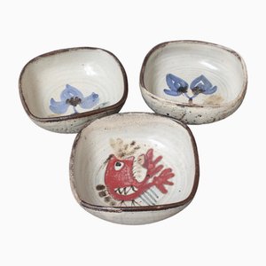 Cuencos decorativos franceses vintage de cerámica de Gustave Reynaud, años 60. Juego de 3