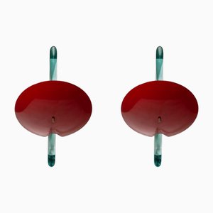 Red Colour and Brass Wall Lights by Roberto Giulio Rida, Set of 2