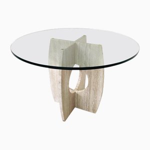 Table de Salle à Manger Mid-Century Moderne en Verre et Travertin, Italie, 1970s