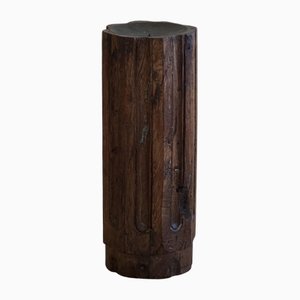 Handcrafted Wooden Floor Candle Holder, 1920s