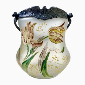 Art Nouveau Enameled Glass Vase, France, 1880s