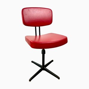 Silla de escritorio giratoria en rojo y negro, años 60