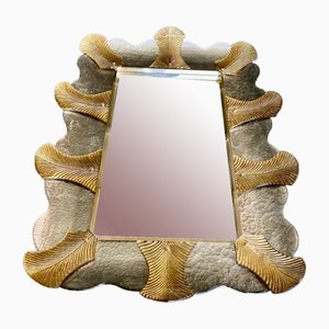 Mid-Century Gold and Champagne Murano Glass and Brass Wall Mirror, 2000